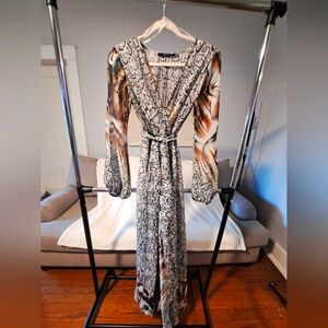 Long wrap style dress, size m/l, lined with belt,like new, Ark & Co.